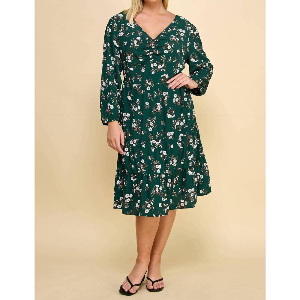 NEW WINSLOW COLLECTION ruffled floral midi dress - plus in dark green